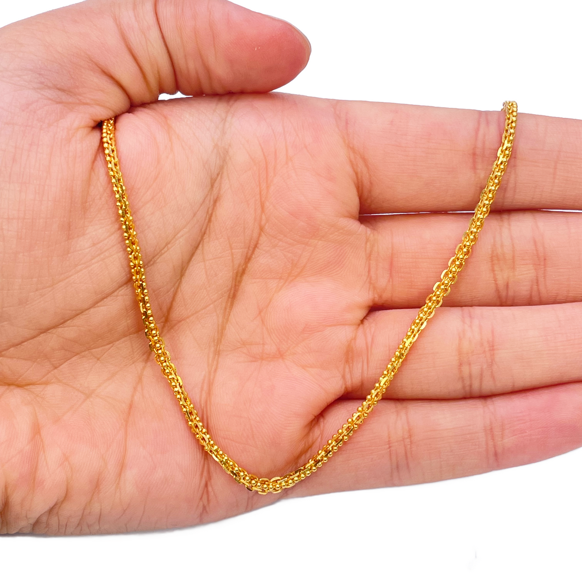 22ct Yellow Gold Small Beaded Linked Chain Necklace 20 Inches 2.6mm Width