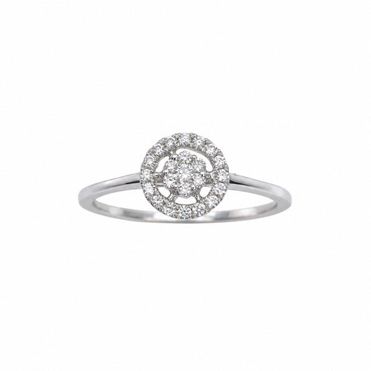 18ct white gold natural diamond round halo cluster ring with slim band, 0.17ct