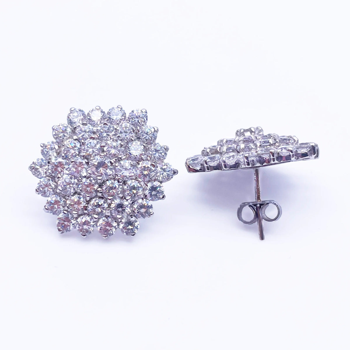 9ct White Gold Cubic Zirconia Hexagonal Cluster Earrings Hallmarked 20mm Wide 