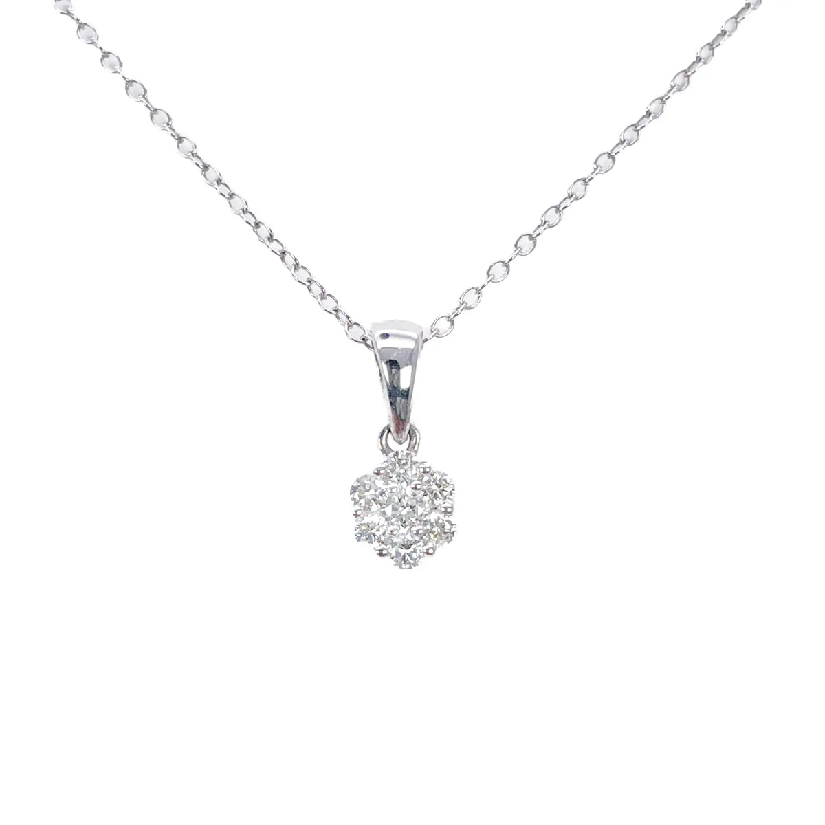 9ct White Gold Natural Round Cluster Diamond Pendant Chain Necklace 0.25ct 