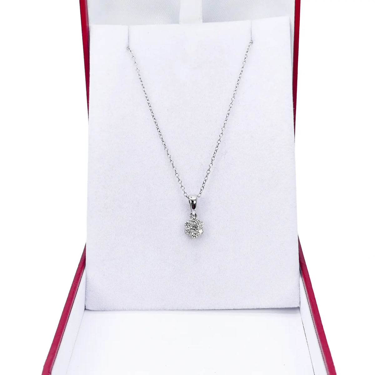 9ct White Gold Natural Round Cluster Diamond Pendant Chain Necklace 0.25ct 
