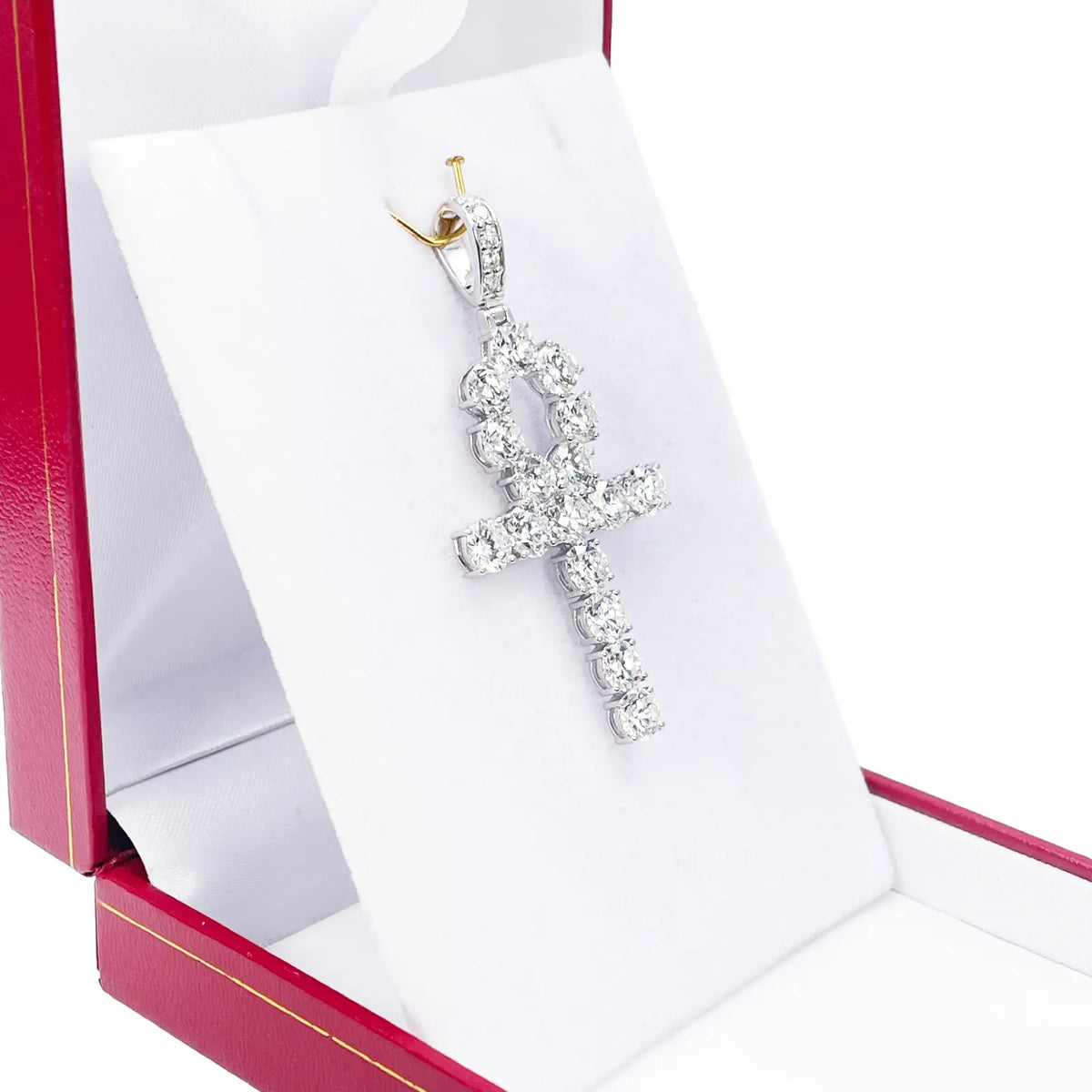 9ct White Gold Round Lab-Grown Diamond Egyptian Ankh Pendant 7.44ct (52x25mm) 