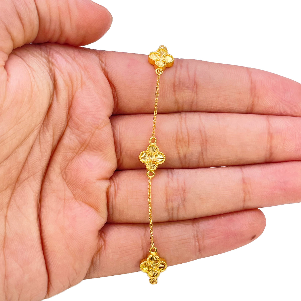 22 kt gult guld 5 blomster kløver diamant skåret armbånd 7,5 tommer