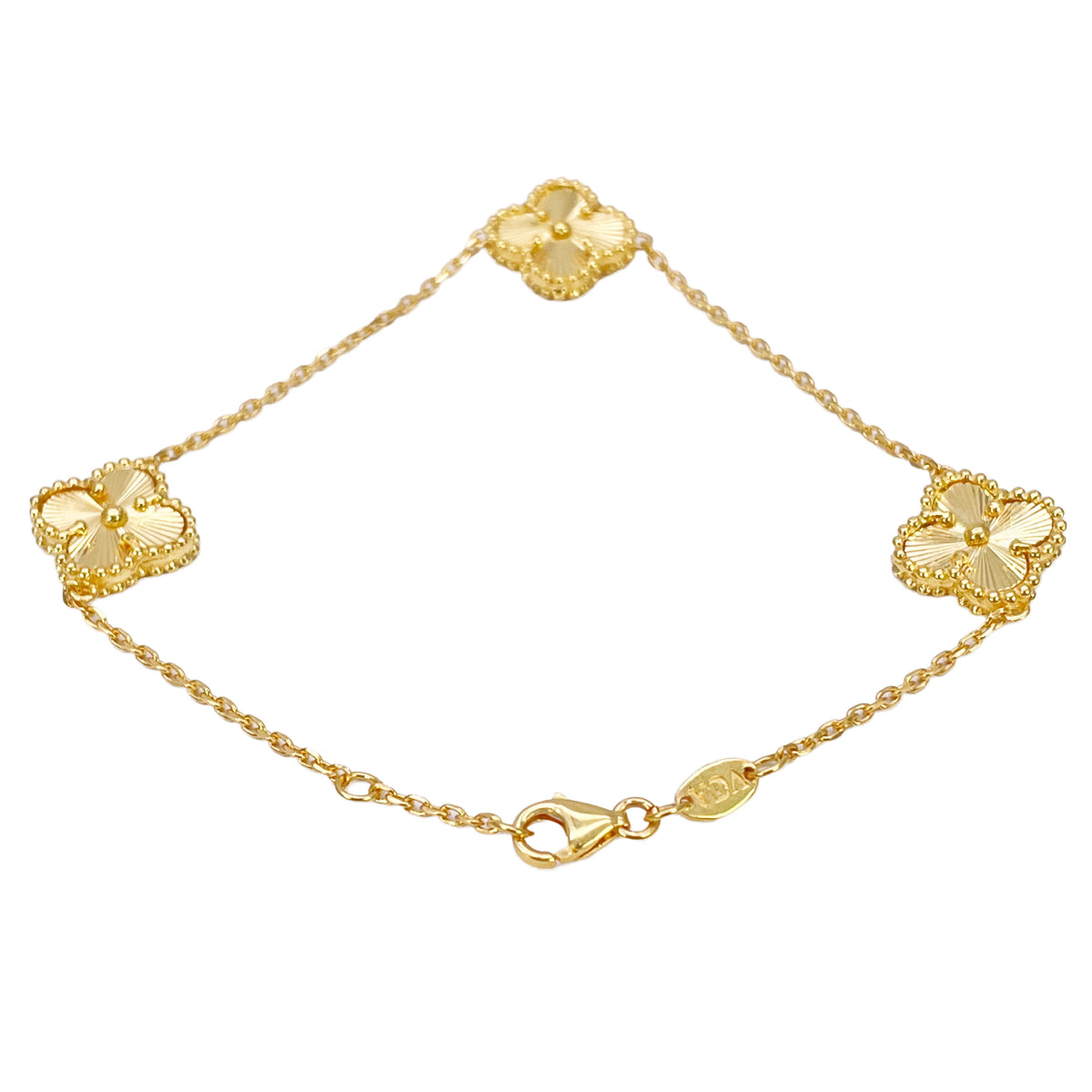 22ct Yellow Gold 3 Floral Clover Diamond Cut Bracelet 7 Inches