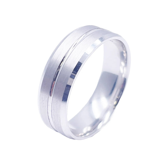Mens Platinum Wedding Band 7mm Matt with Centre Groove & Bevelled Edges Heavy Weight  Platinum Ring