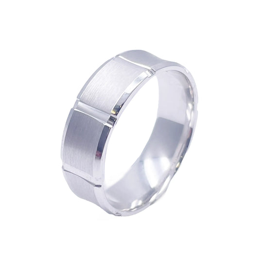 Mens Platinum Wedding Band 7mm Square Matt Finish & Bevelled Edges Heavy Weight 