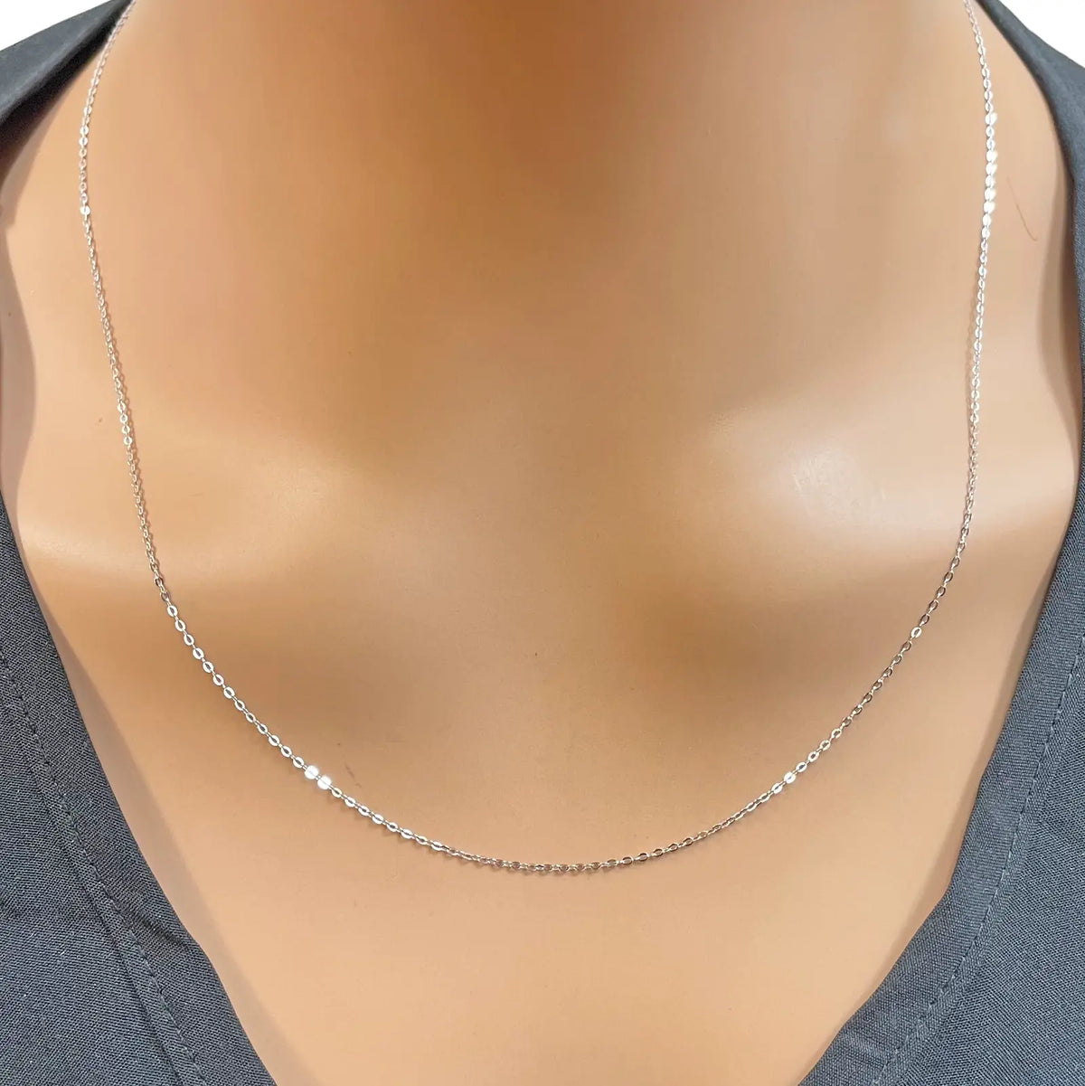 Platinum Cable Trace Link Chain Necklace 16 Inches 0.9mm Width 
