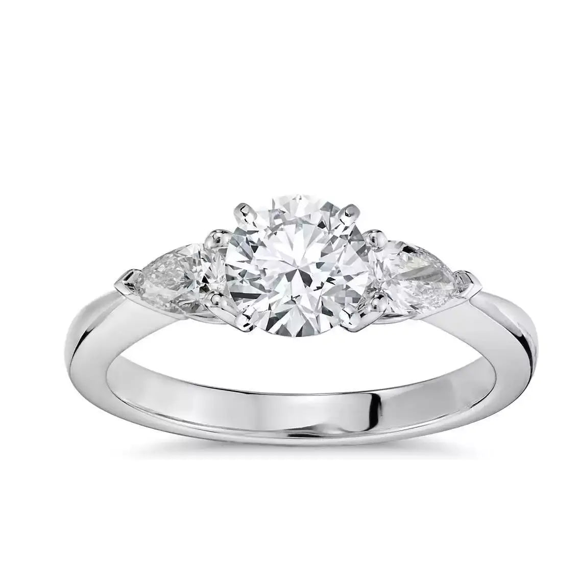 Platinum Round & Pear Natural Diamond Claw Set Trilogy Ring 0.95ct GIA Certified  Diamond Ring