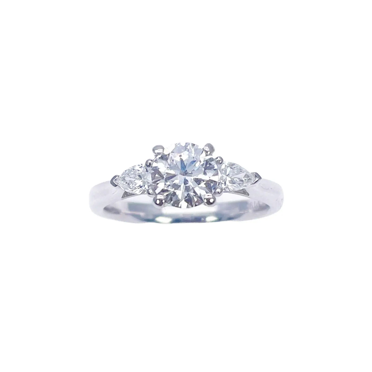 Platinum Round & Pear Natural Diamond Claw Set Trilogy Ring 0.95ct GIA Certified  Diamond Ring