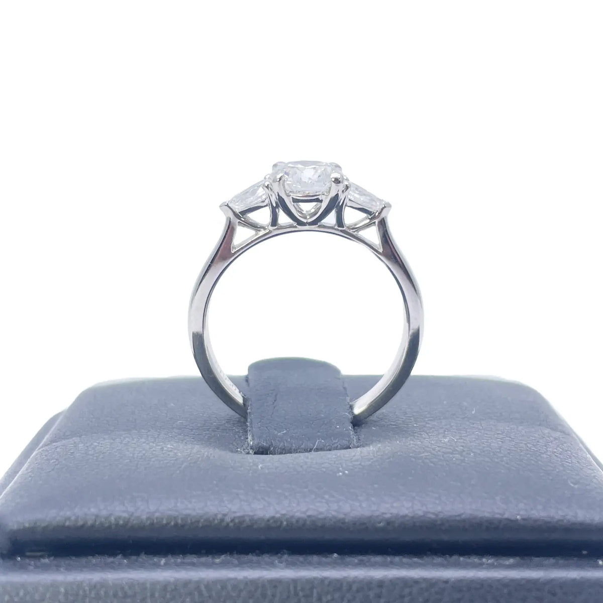Platinum Round & Pear Natural Diamond Claw Set Trilogy Ring 0.95ct GIA Certified  Diamond Ring