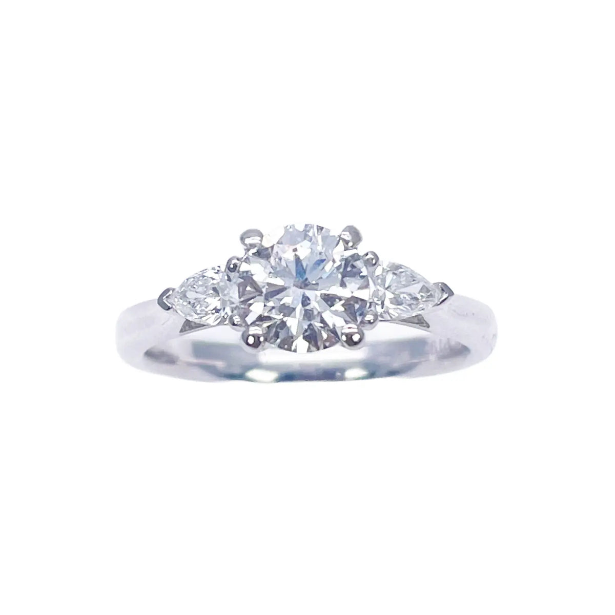 Platinum Round & Pear Natural Diamond Claw Set Trilogy Ring 1.25ct GIA Certified  Diamond Ring