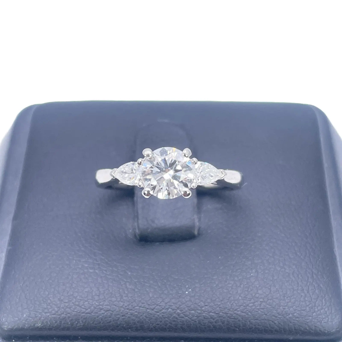 Platinum Round & Pear Natural Diamond Claw Set Trilogy Ring 1.25ct GIA Certified  Diamond Ring