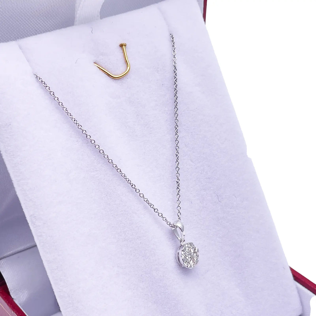 14ct White Gold Diamonds Round Pendant Necklace 0.24ct 