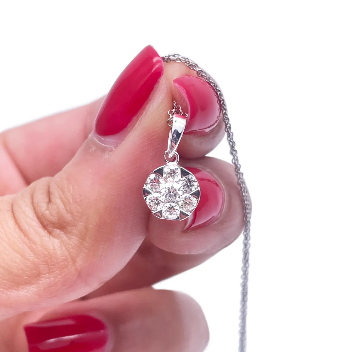 14ct White Gold Diamonds Round Pendant Necklace 0.40ct 