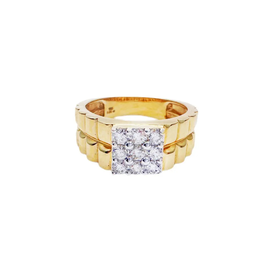 18K Yellow Gold 9 Stone Fancy  Mens ring with Round Diamond  0.65cts G/SI 