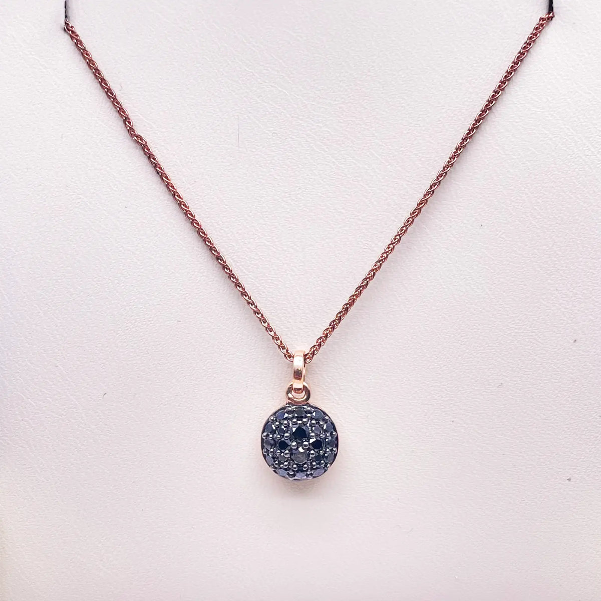 18ct Rose Gold & Natural Black Diamond Cluster Pendant 0.42cts with Chain 