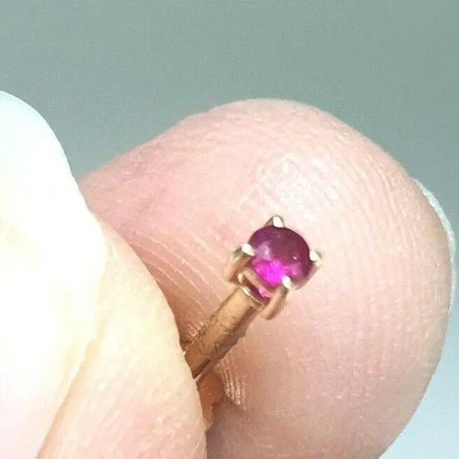 18ct Rose Gold & Natural Ruby Nose Stud / Nose Pin 0.05 Carats 4-Claw 2.0 mm 