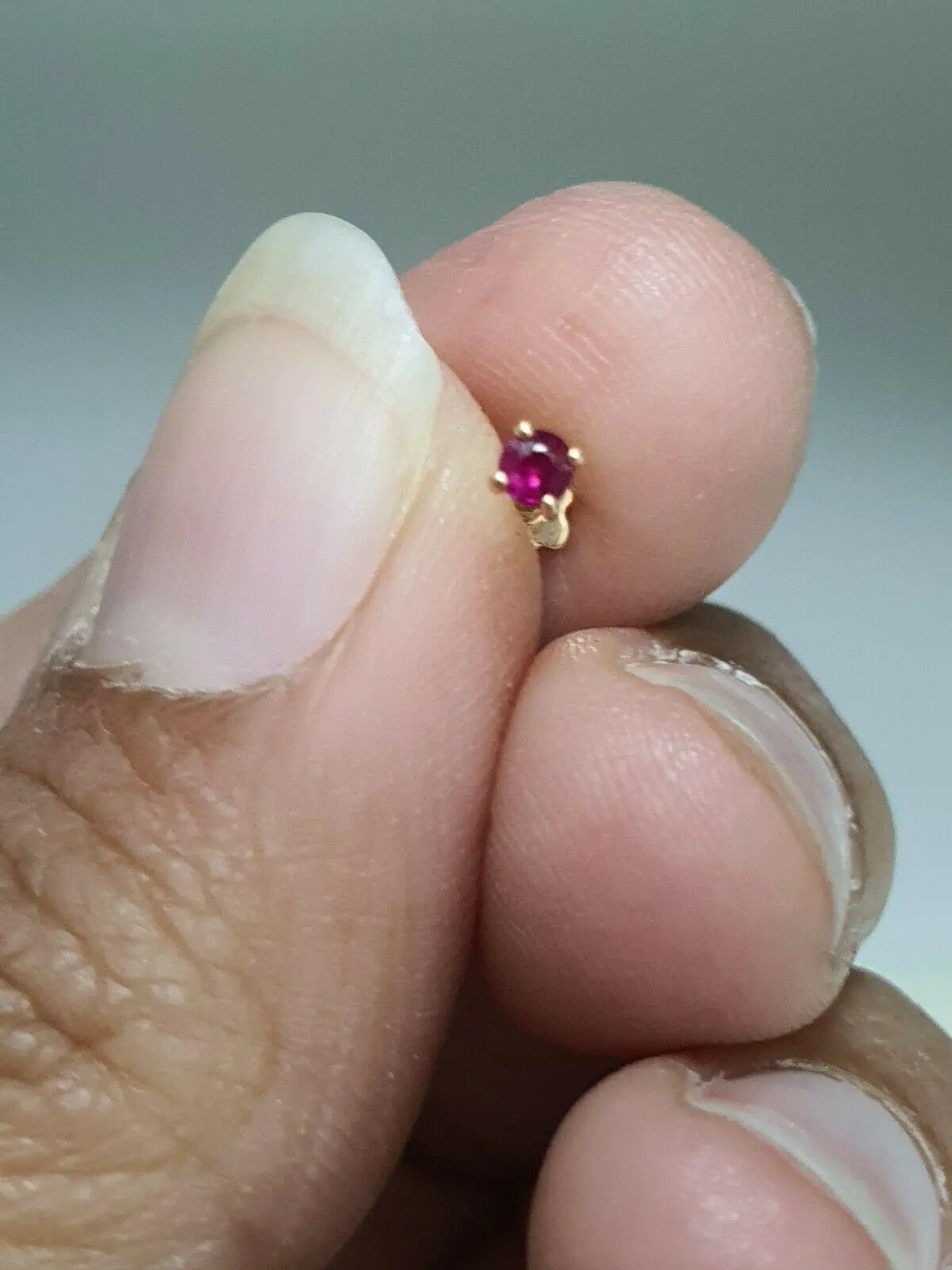 18ct Rose Gold & Natural Ruby Nose Stud / Nose Pin 0.05 Carats 4-Claw 2.0 mm 