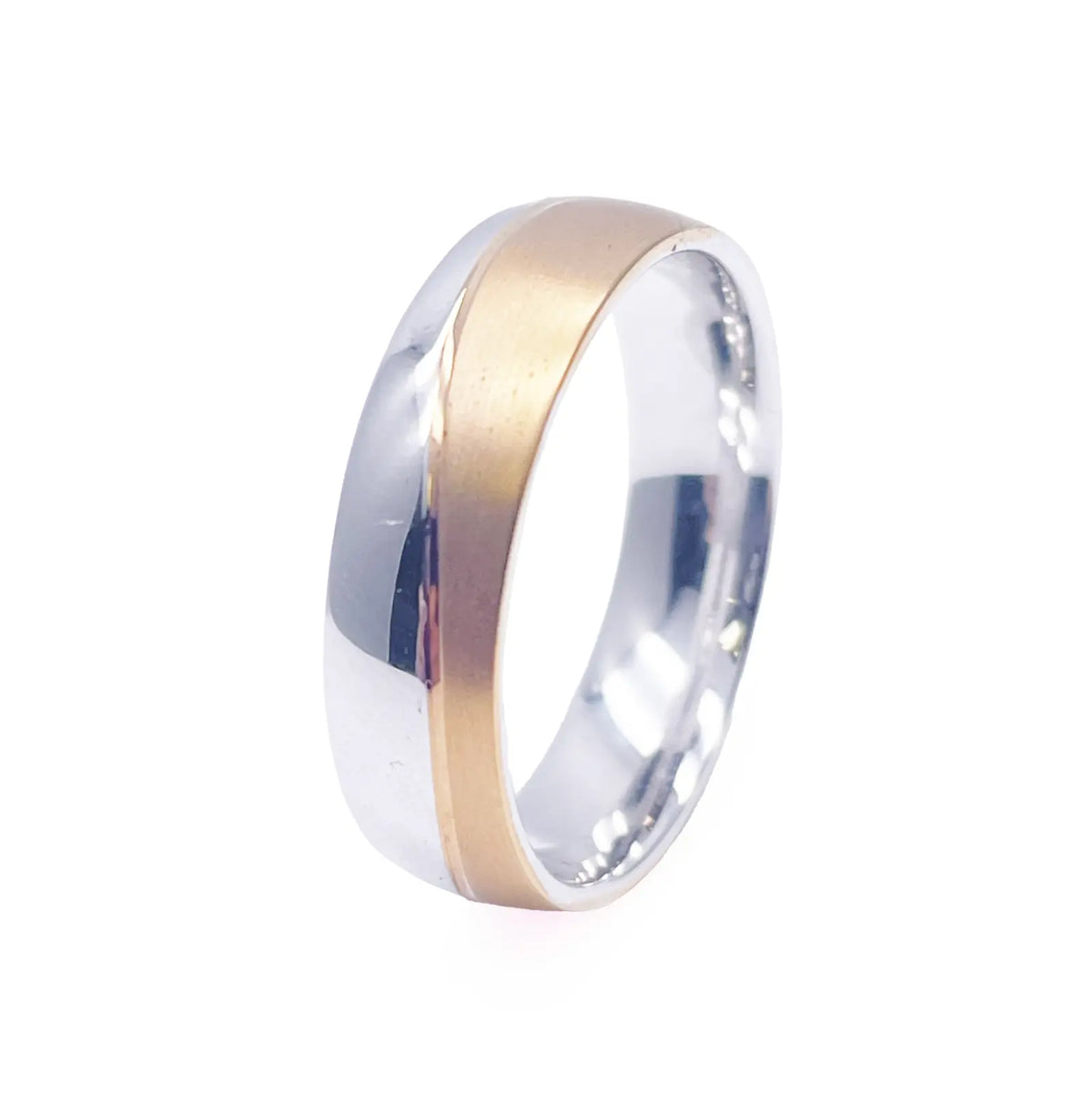 18ct White/Yellow Gold Two-Tone Mens Wedding 6mm Band With Half Matt Groove 