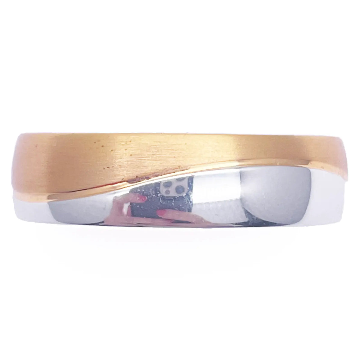 18ct White/Yellow Gold Two-Tone Mens Wedding 6mm Band With Half Matt Groove 
