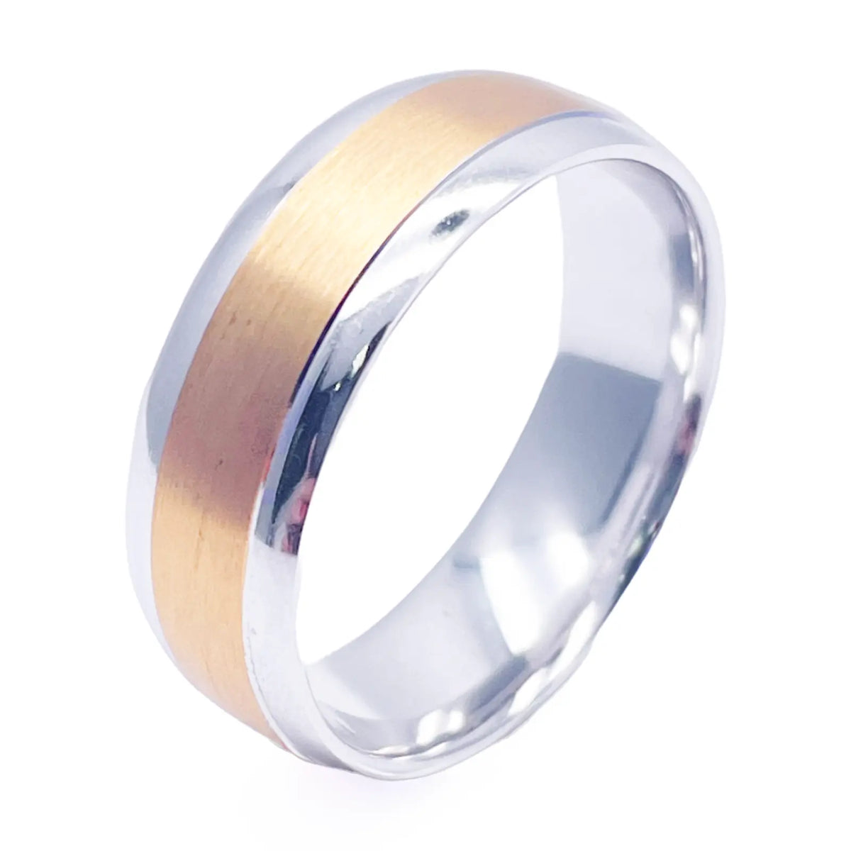 18ct White/Yellow Gold Two Tone Mens Wedding 7mm Band With A Fancy Matt Middle 
