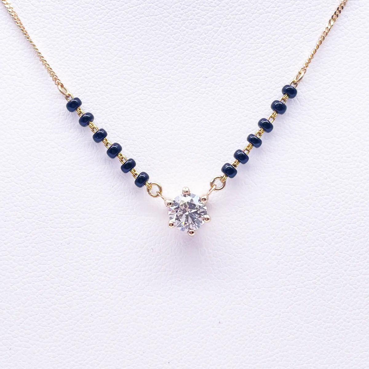 18ct Yellow Gold Lab Grown 6 Claw Diamond 0.70ct Black Beads Mangalsutra Necklace IGI Certified  Mangalsutra Chains