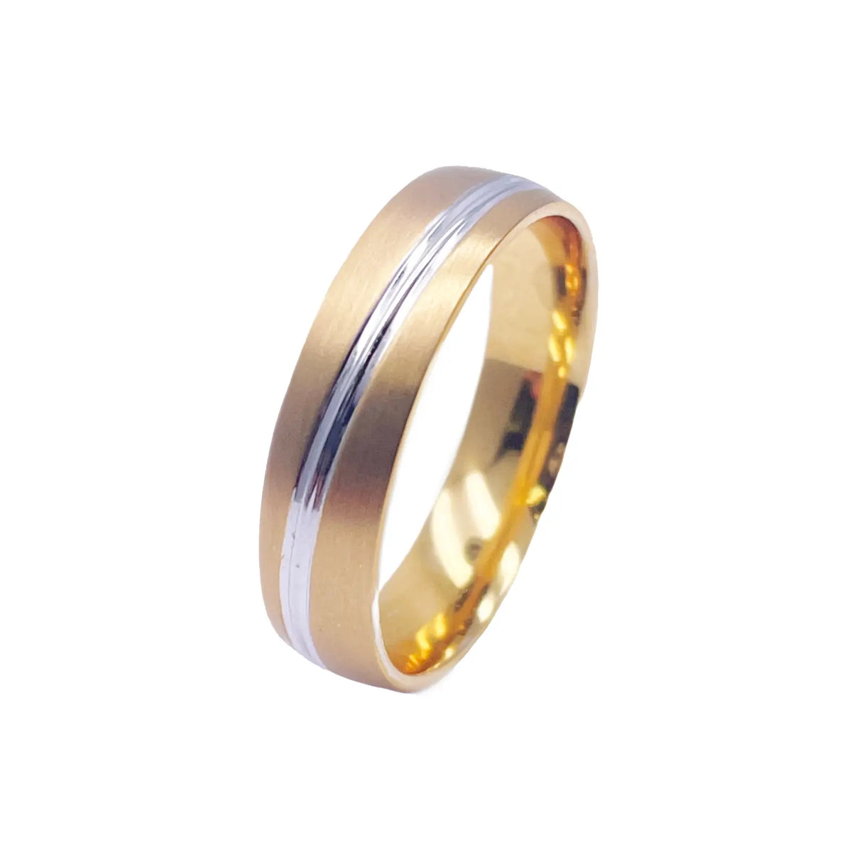 18ct Yellow/White Gold Bicolour Mens Wedding 5mm Band Double Wrapped Groove 