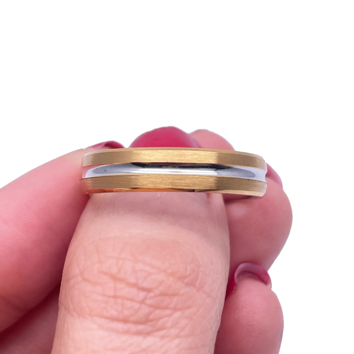 18ct Yellow/White Gold Bicolour Mens Wedding 5mm Band Middle Groove Bevelled 