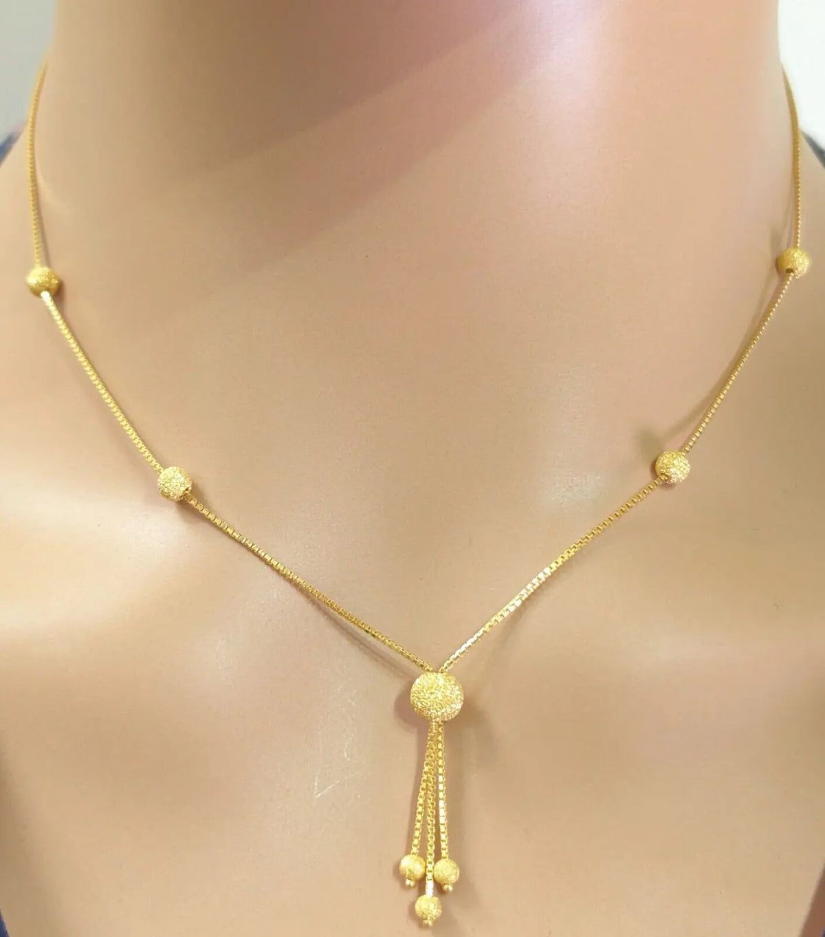 22ct Yellow Gold Light Weight Glitter Ball Chain Necklace 16''  inches 