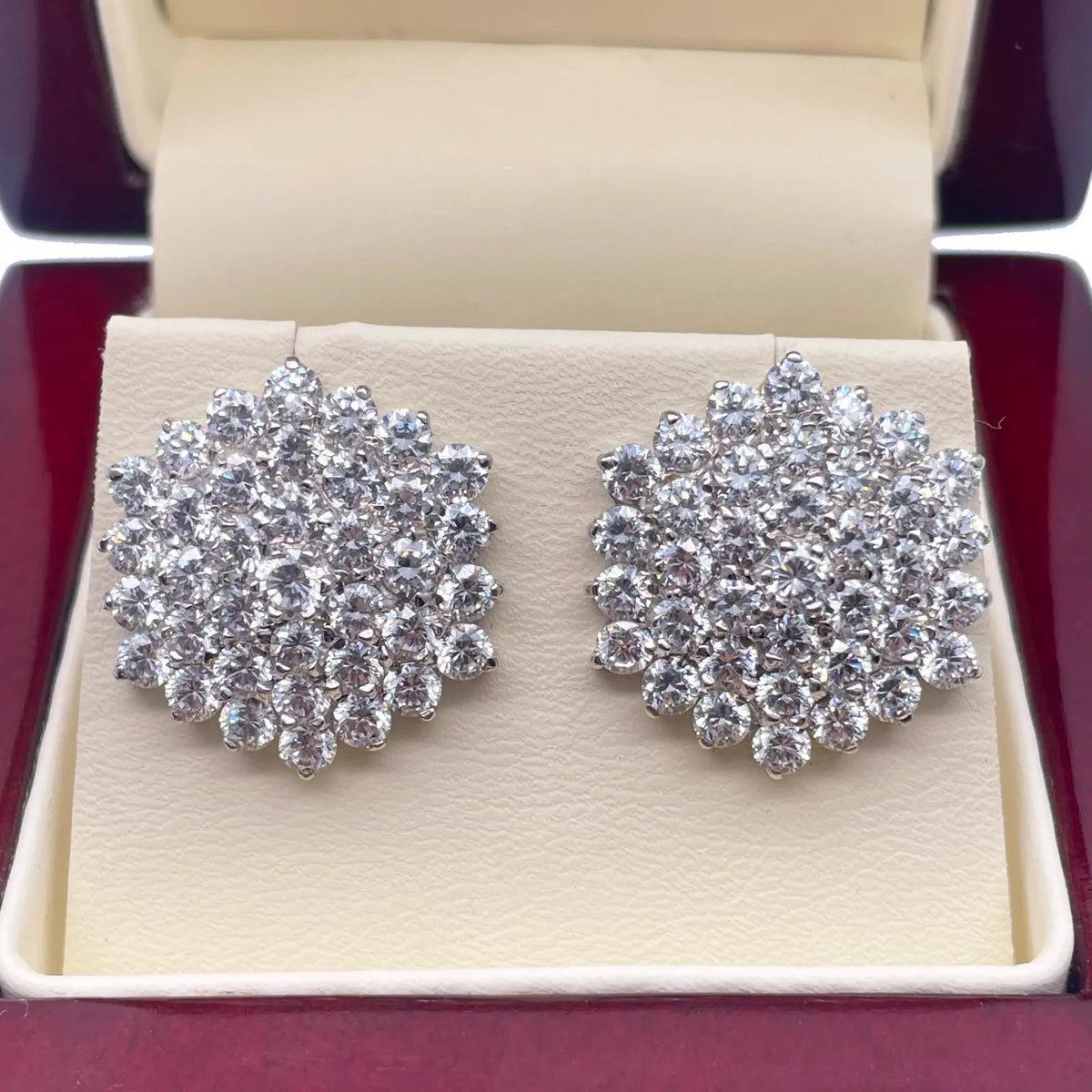9ct White Gold Cubic Zirconia Hexagonal Cluster Earrings Hallmarked 20mm Wide 
