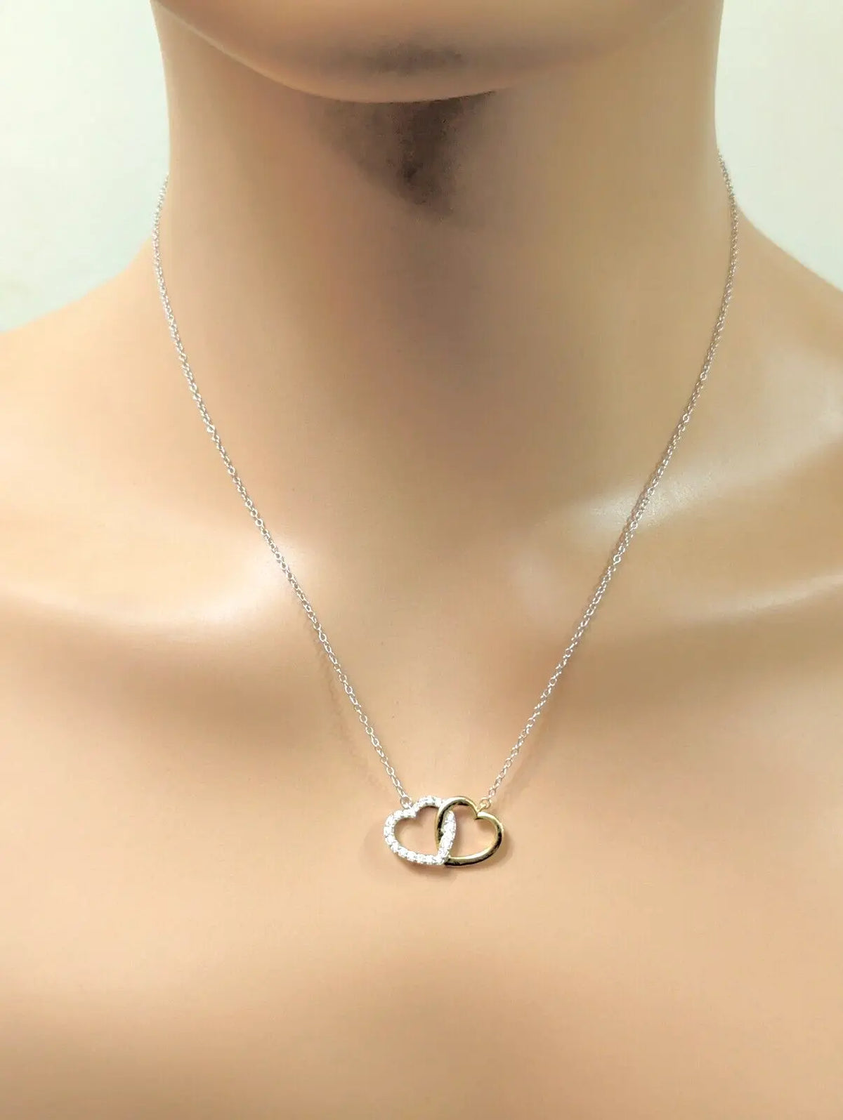 9ct Yellow Gold & Natural Diamonds Double Heart Pendant Necklace Chain 0.20cts 