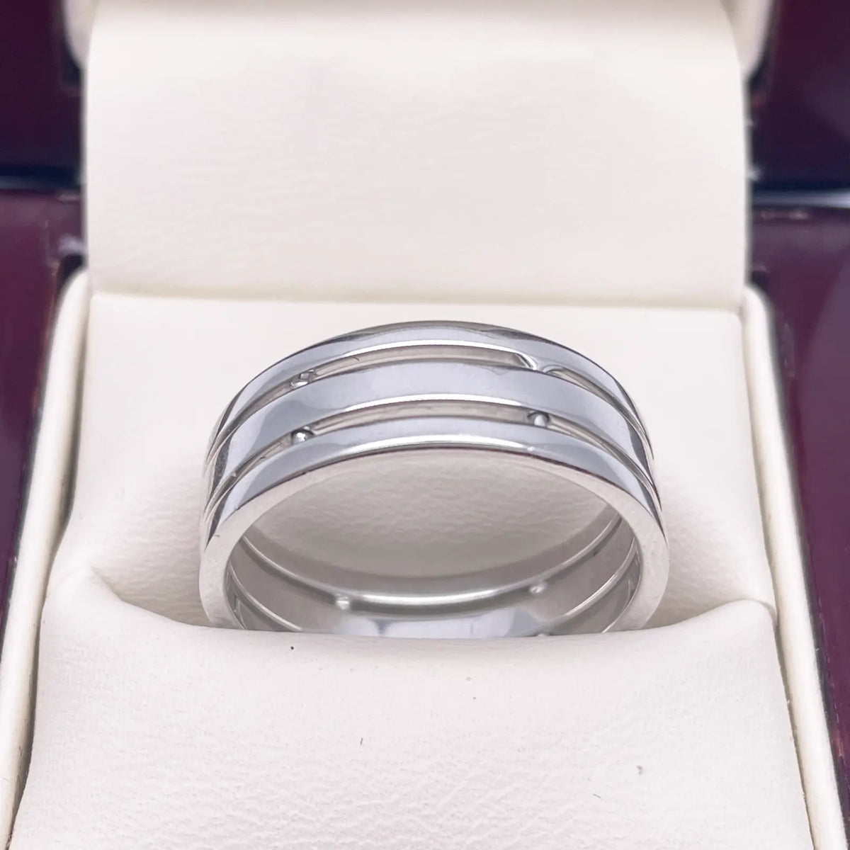 Mens Platinum 7mm Unique Polished 3 Row Cut Out Wedding Band Heavy Weight  Platinum Ring