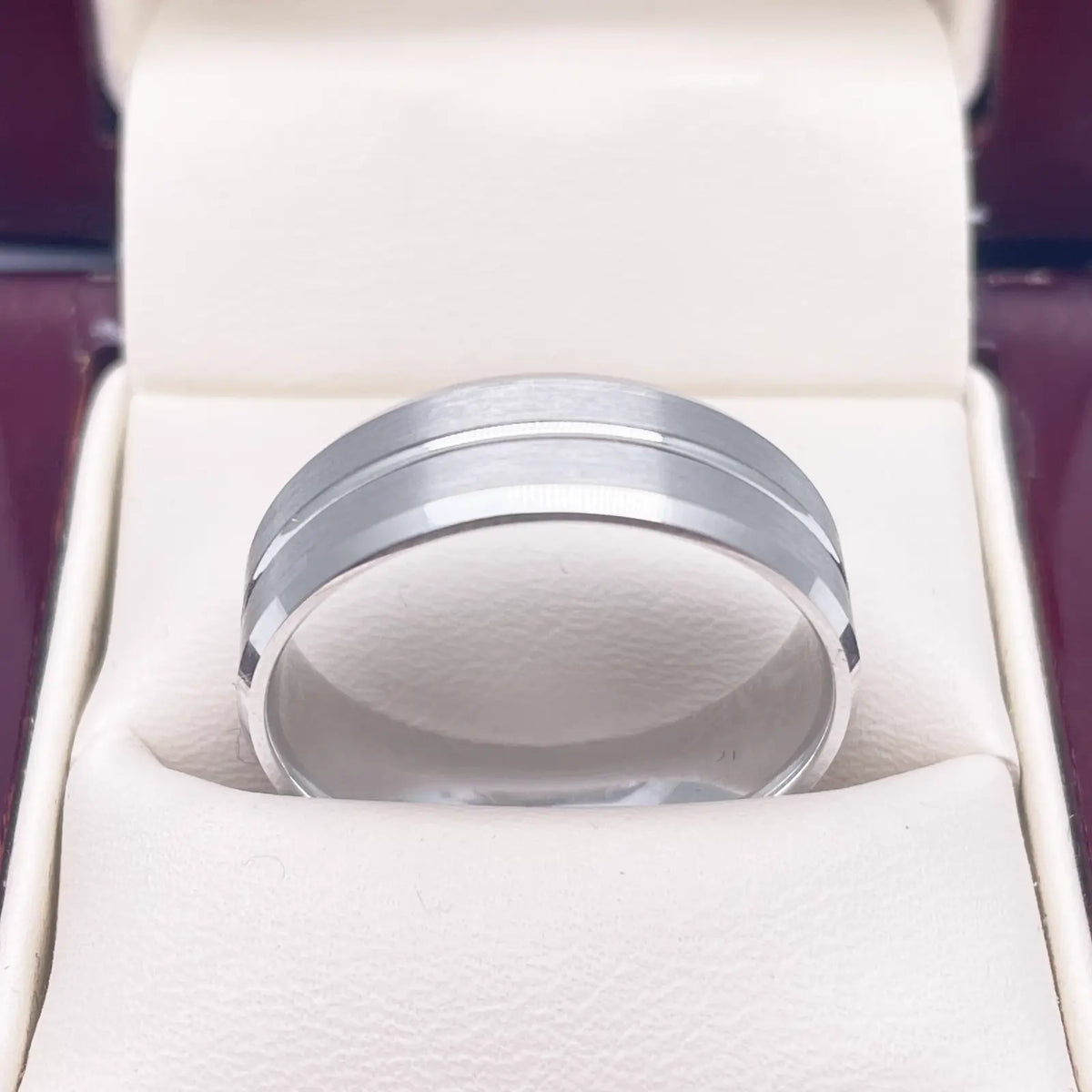 Mens Platinum Wedding Band 7mm Matt with Centre Groove & Bevelled Edges Heavy Weight  Platinum Ring