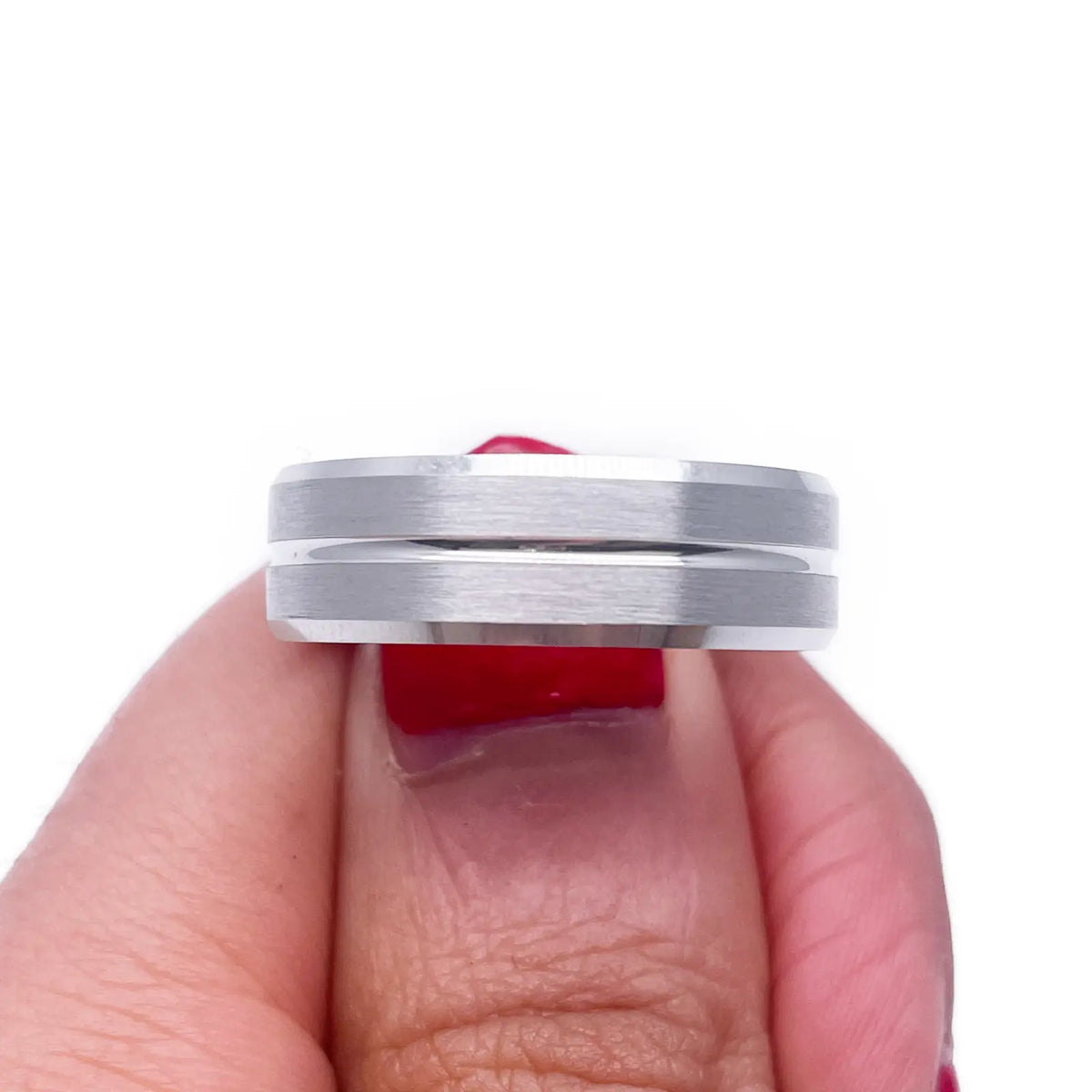 Mens Platinum Wedding Band 7mm Matt with Centre Groove & Bevelled Edges Heavy Weight  Platinum Ring