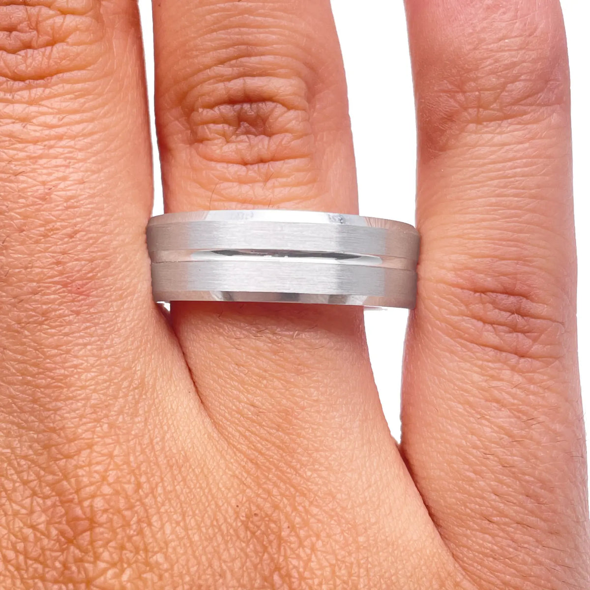 Mens Platinum Wedding Band 7mm Matt with Centre Groove & Bevelled Edges Heavy Weight  Platinum Ring