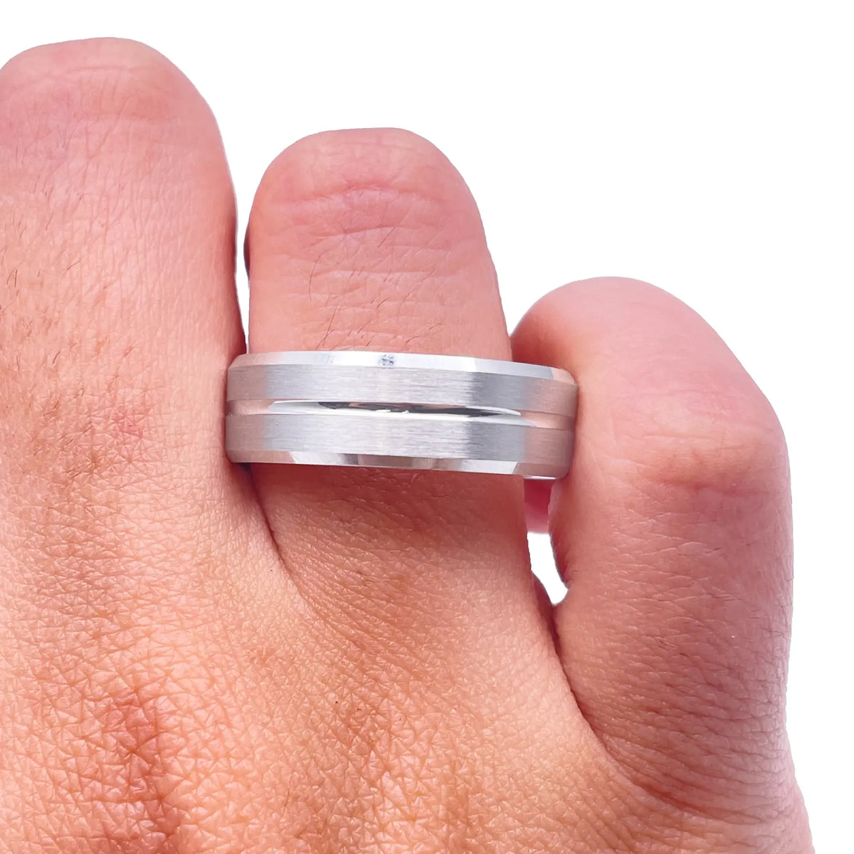 Mens Platinum Wedding Band 7mm Matt with Centre Groove & Bevelled Edges Heavy Weight  Platinum Ring
